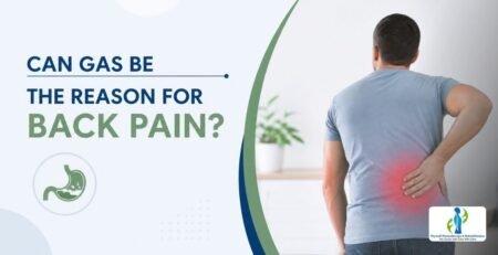 Back pain due to gas showing abdominal bloating and pressure affecting the lower back